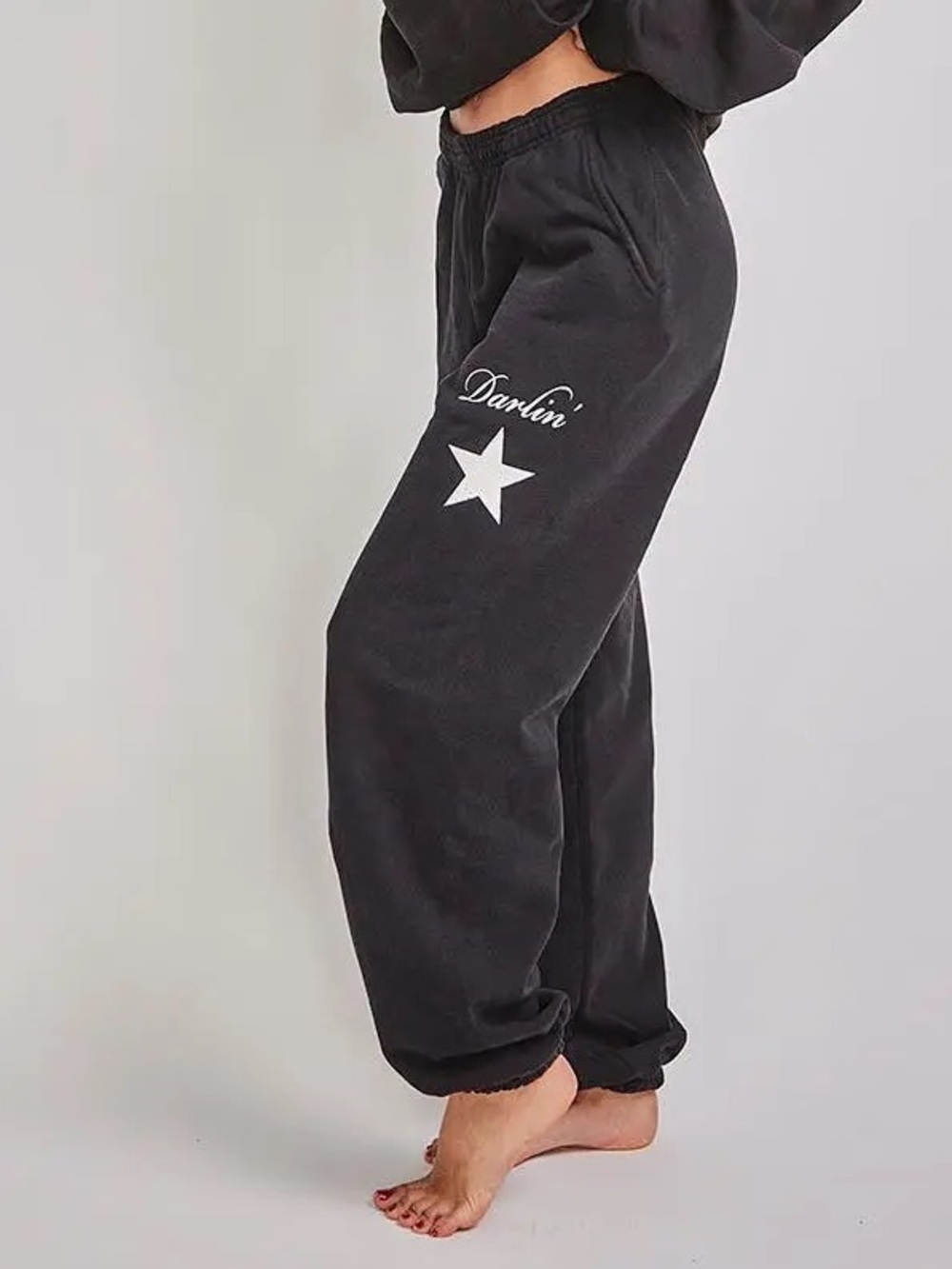 DARLIN' Heavyweight Black Star Graphic Baggy Sweatpants (XL)